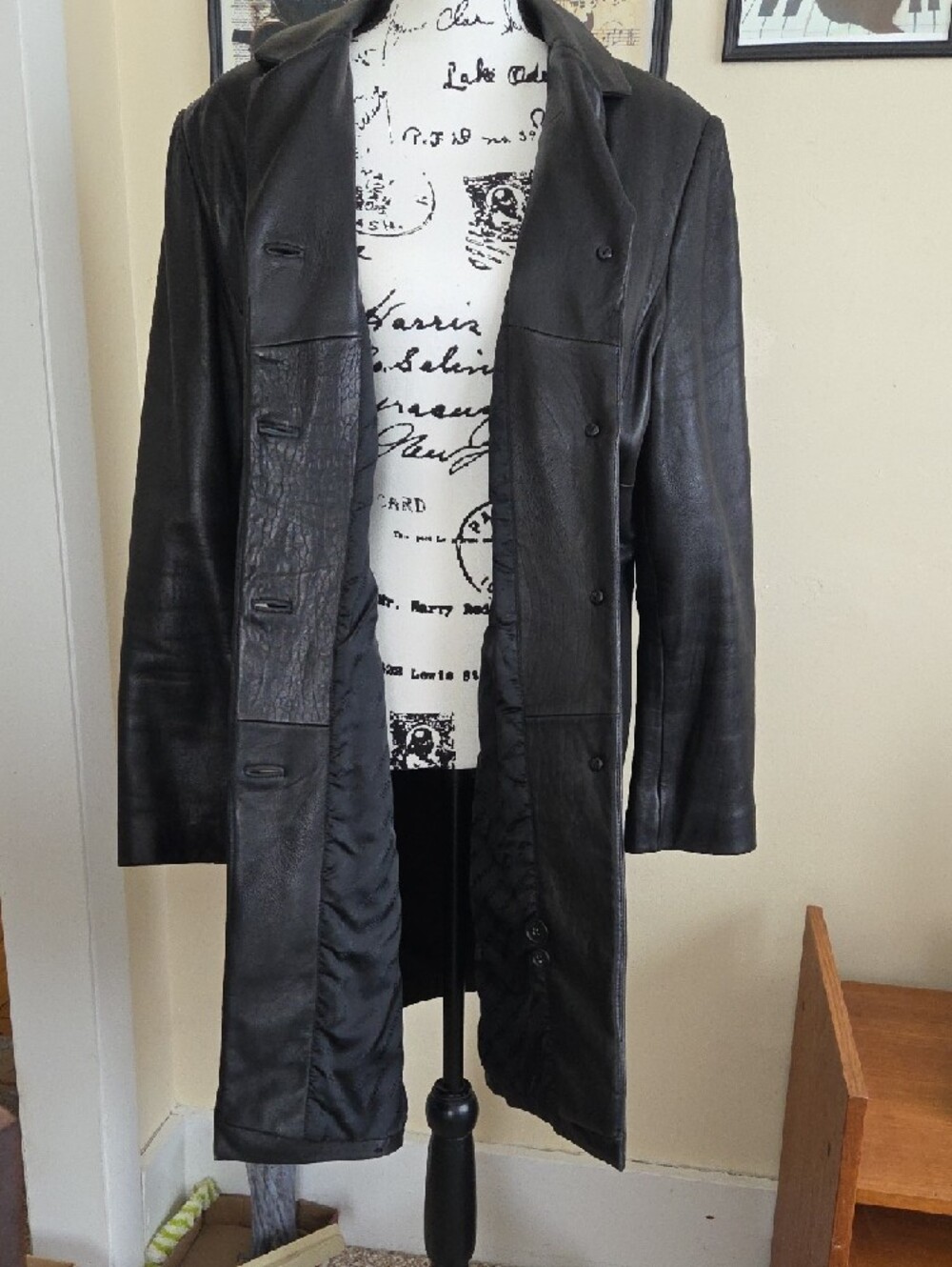 Jones New York Black Leather Button-Front Coat - Picture 4 of 9